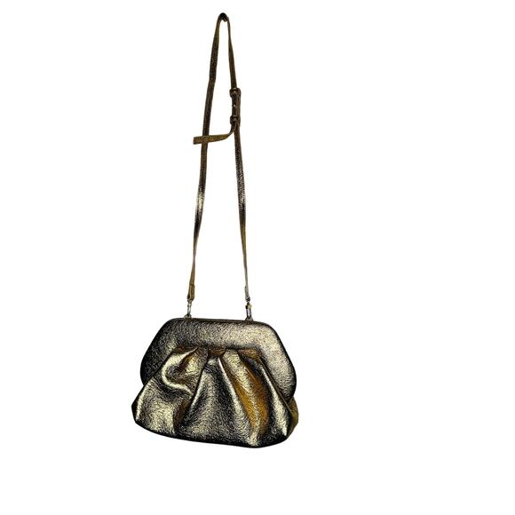 THEMOIRé Gold Leather Magnetic Button Closure Crossbody Clutch Purse Handbag - Picture 4 of 14